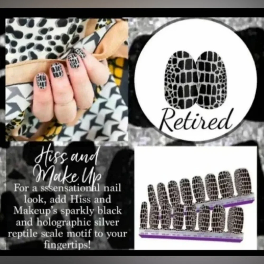 Color Street HISS AND MAKEUP Black & Silver Holographic Snakeskin Nail Strips